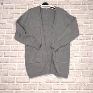 Grey Viscose/Nylon Open-front Cardigan Pockets Long Sweater Women's M
